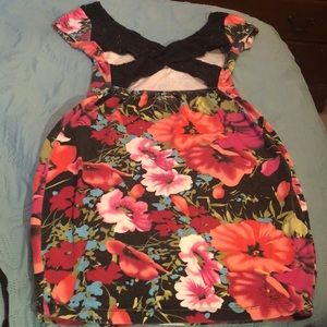Floral Cotton & Spandex Lace Back Dress